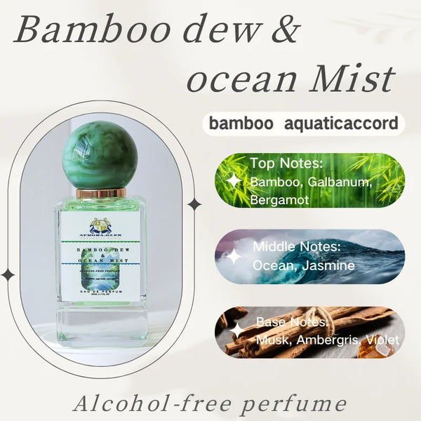 Bamboo Dew & Ocean Mist Alcohol Free Unisex Perfume Aquatic Bamboo Fragrance with Bergamot Jasmine Musk Long-Lasting EDP 50ml