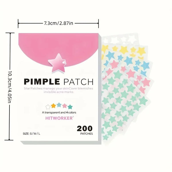 200pcs Multicolor Star Acne Patches - Mixed Color Cute Invisible Blemish Cover Stickers, Pink Box