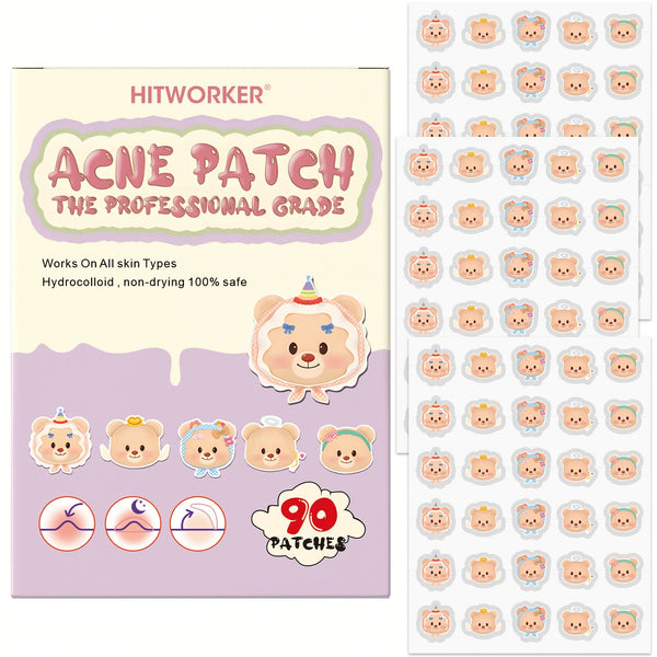 90pcs Cute Pink Bear Acne Patches - Day & Night Invisible Blemish Cover Spot Treatment Stickers