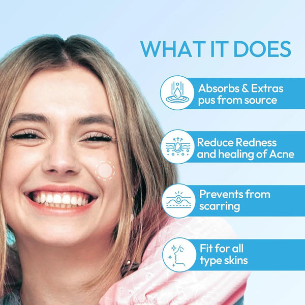 Cartoon-designed tea tree oil acne patches. Hydrocolloid, gentle, non-irritating skin care. Effective & cute for daily use.