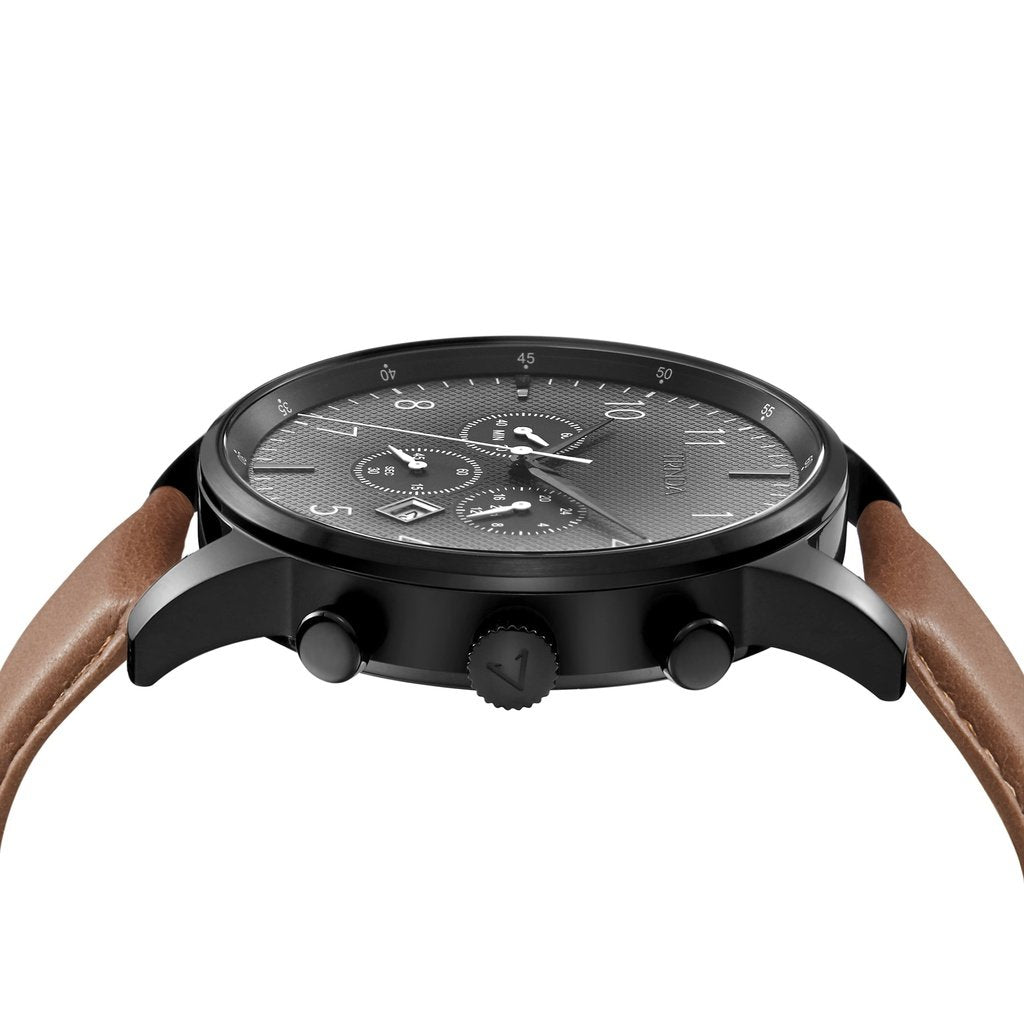 Trnda Men's Stainless Steel Watch, Black & Tan | Trnda-43mm