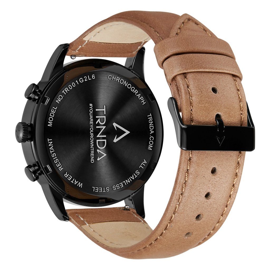 Trnda Men's Stainless Steel Watch, Black & Tan | Trnda-43mm