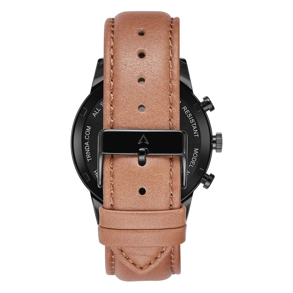 Trnda Men's Stainless Steel Watch, Black & Tan | Trnda-43mm