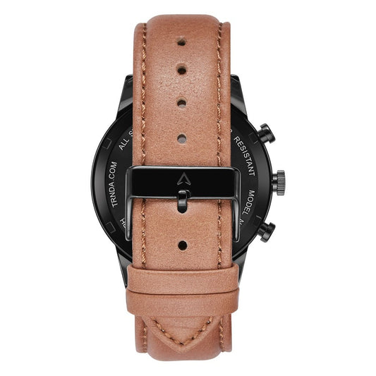 Trnda Men's Stainless Steel Watch, Black & Tan | Trnda-43mm