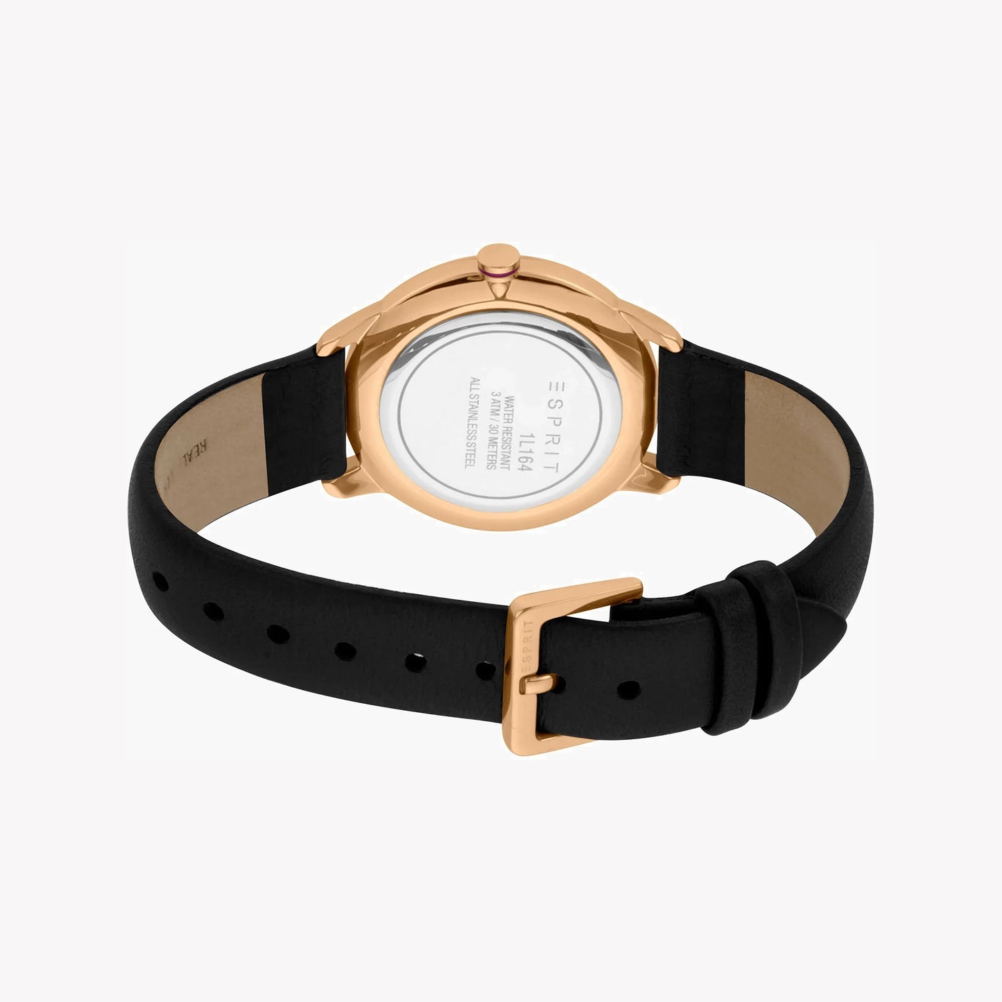 Esprit Women's Black Leather Watch, Silver Dial | Es1l112m0065