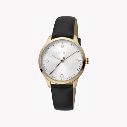 Esprit Women's Black Leather Watch, Silver Dial | Es1l112m0065